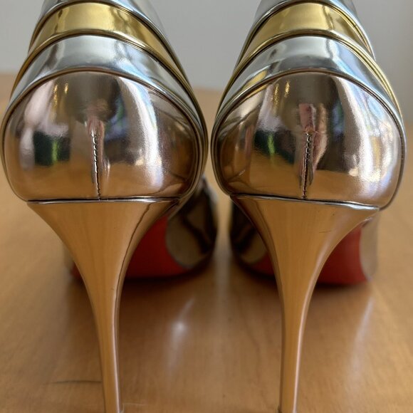 Christian Louboutin Eklectica 85 Gold Silver Specchio Patent Heel Pump - Picture 6 of 13